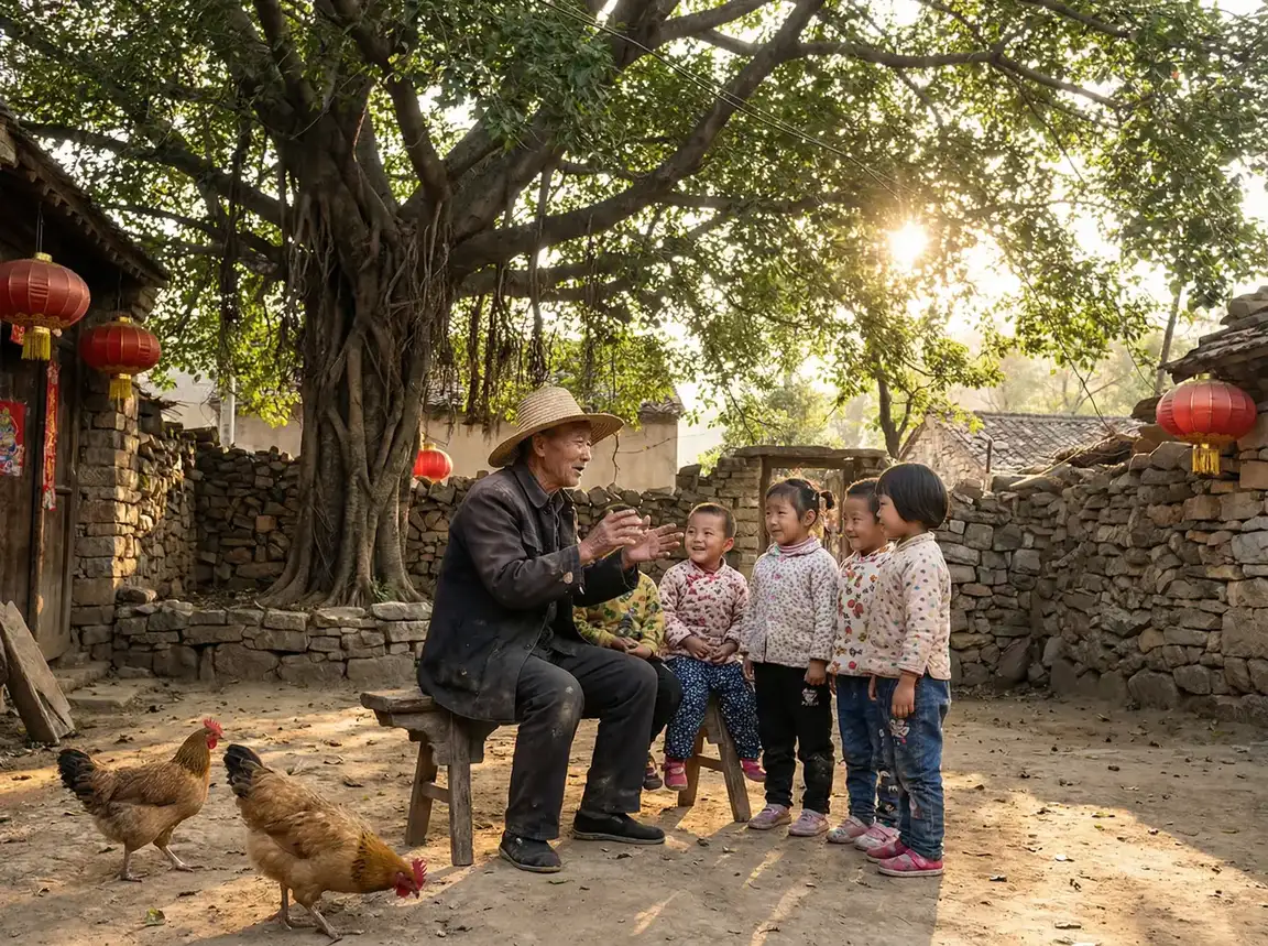 老人在大榕树下给孩子们讲故事 - 枪火游戏 乡村记忆